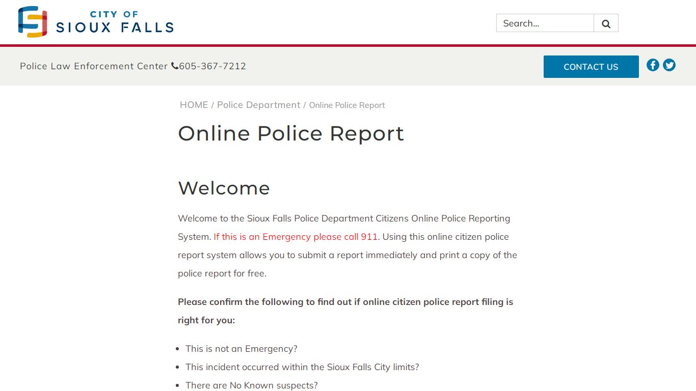 Online Police Report - City of Sioux Falls